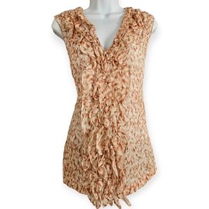 Talbots orange & cream semi-sheer ruffle blouse top Womens 16